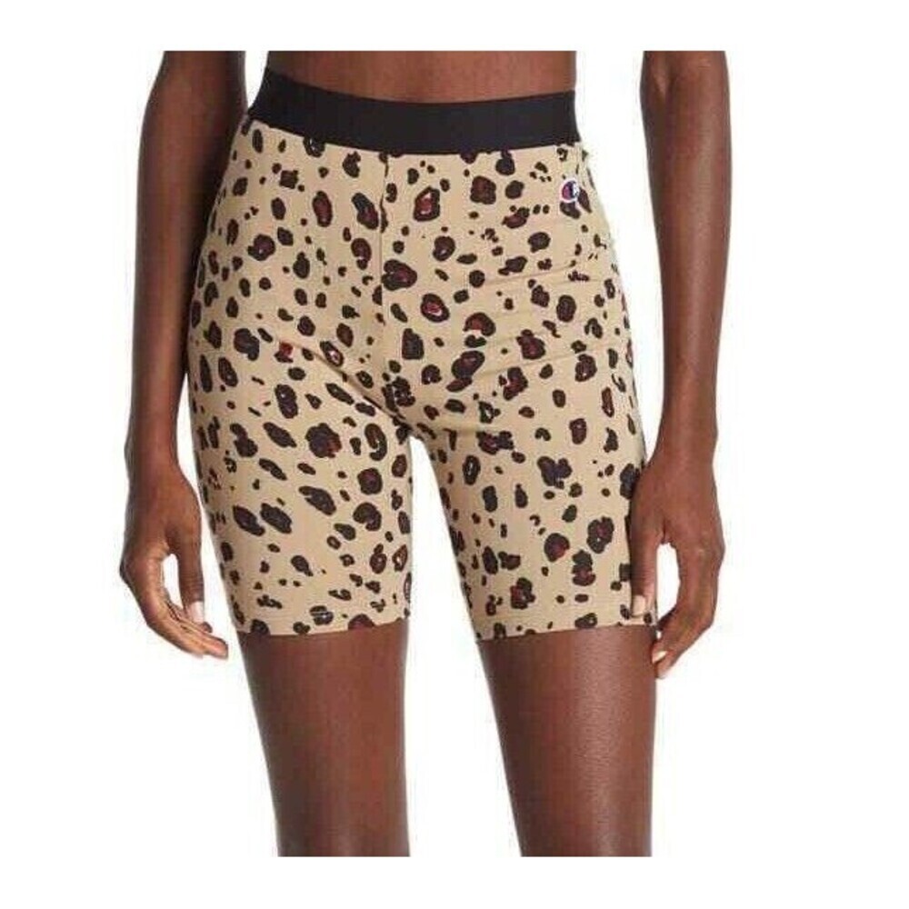 Champion Women's Authentic Logo Biker Shorts Leopard All Over Print (M5689P) S